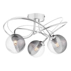 ONA5350-18 Onawa 3 Light Semi Flush Polished Chrome With Smoked/Clear Ribbed Glass