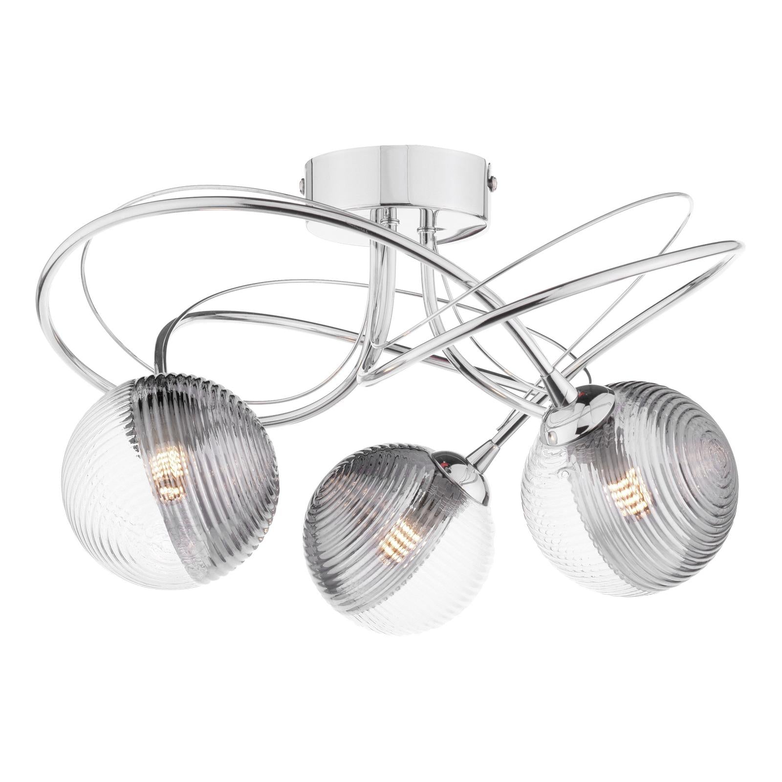 ONA5350-18 Onawa 3 Light Semi Flush Polished Chrome With Smoked/Clear Ribbed Glass