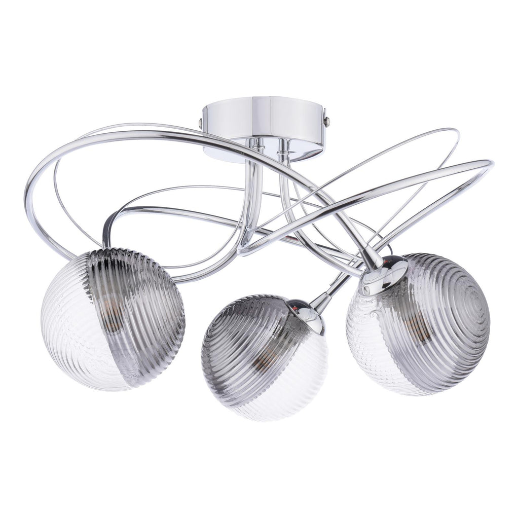 ONA5350-18 Onawa 3 Light Semi Flush Polished Chrome With Smoked/Clear Ribbed Glass