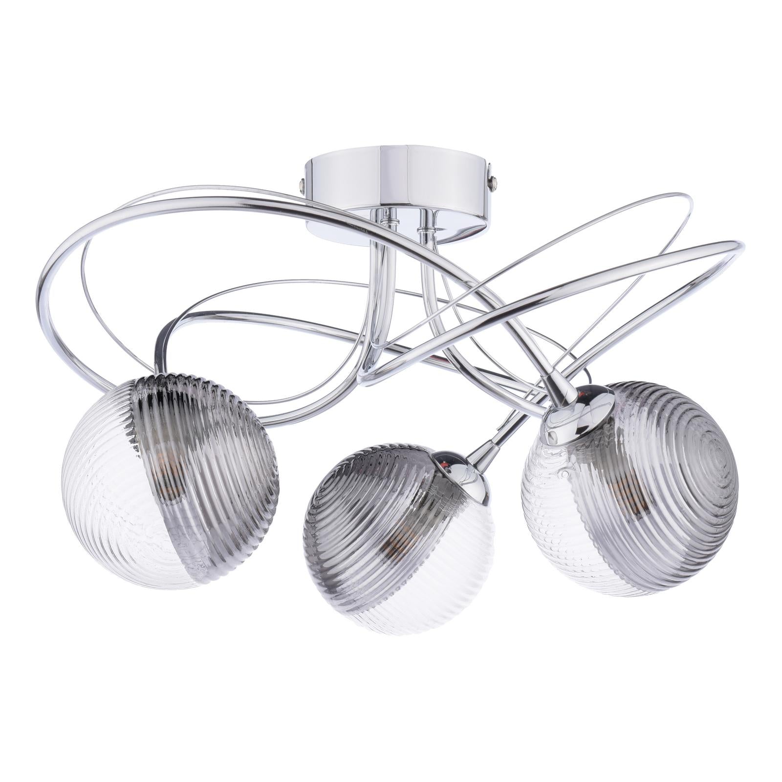 ONA5350-18 Onawa 3 Light Semi Flush Polished Chrome With Smoked/Clear Ribbed Glass