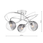 ONA5350-18 Onawa 3 Light Semi Flush Polished Chrome With Smoked/Clear Ribbed Glass