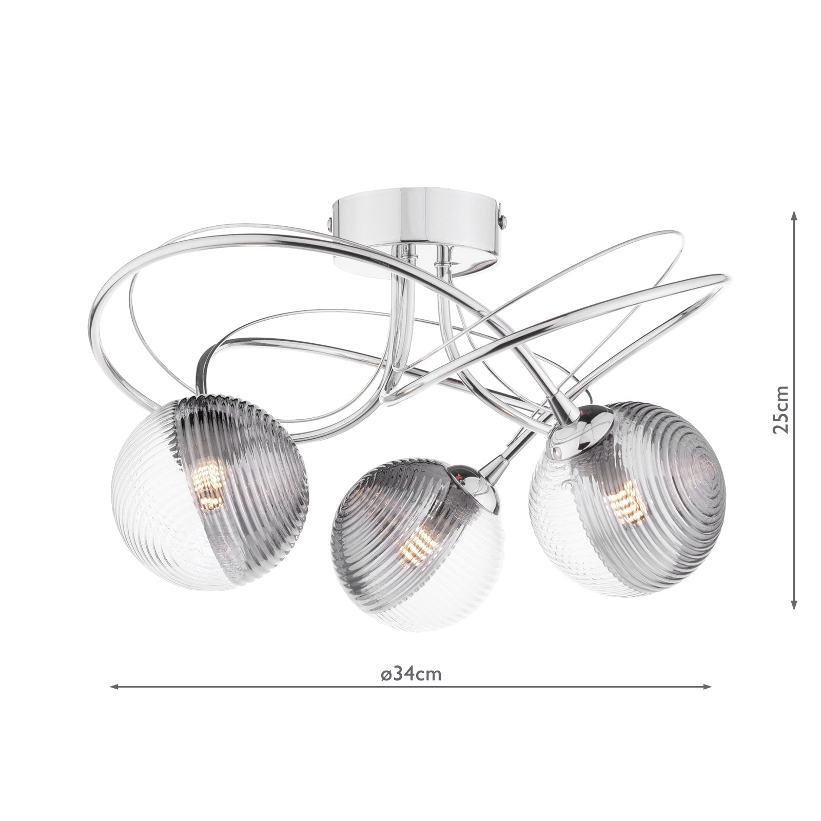 ONA5350-18 Onawa 3 Light Semi Flush Polished Chrome With Smoked/Clear Ribbed Glass