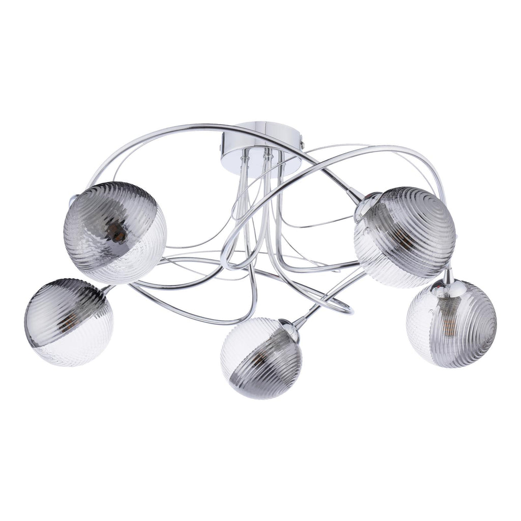 ONA5450-18 Onawa 5lt Semi Flush Polished Chrome With Smoked/Clear Ribbed Glass