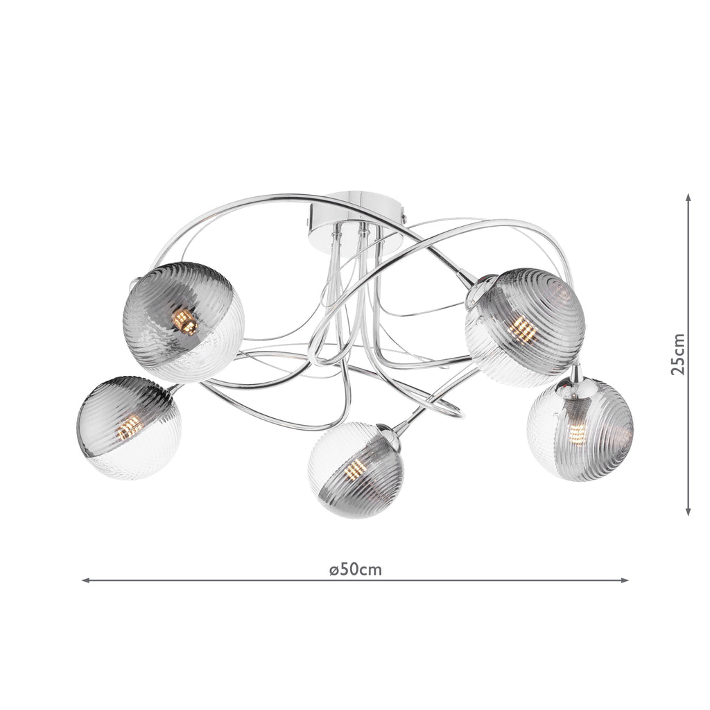 ONA5450-18 Onawa 5lt Semi Flush Polished Chrome With Smoked/Clear Ribbed Glass