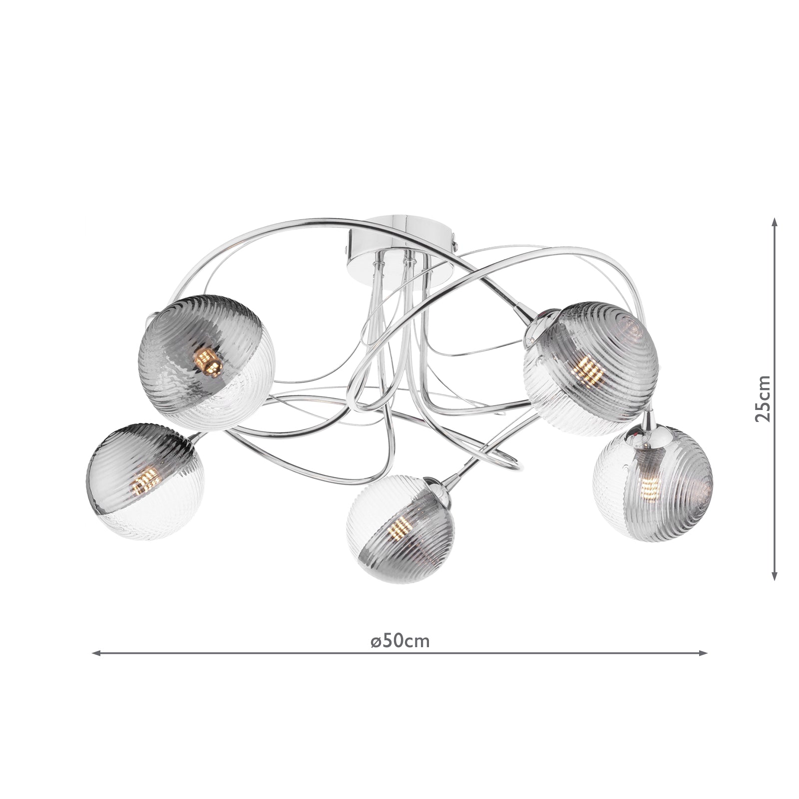 ONA5450-18 Onawa 5lt Semi Flush Polished Chrome With Smoked/Clear Ribbed Glass