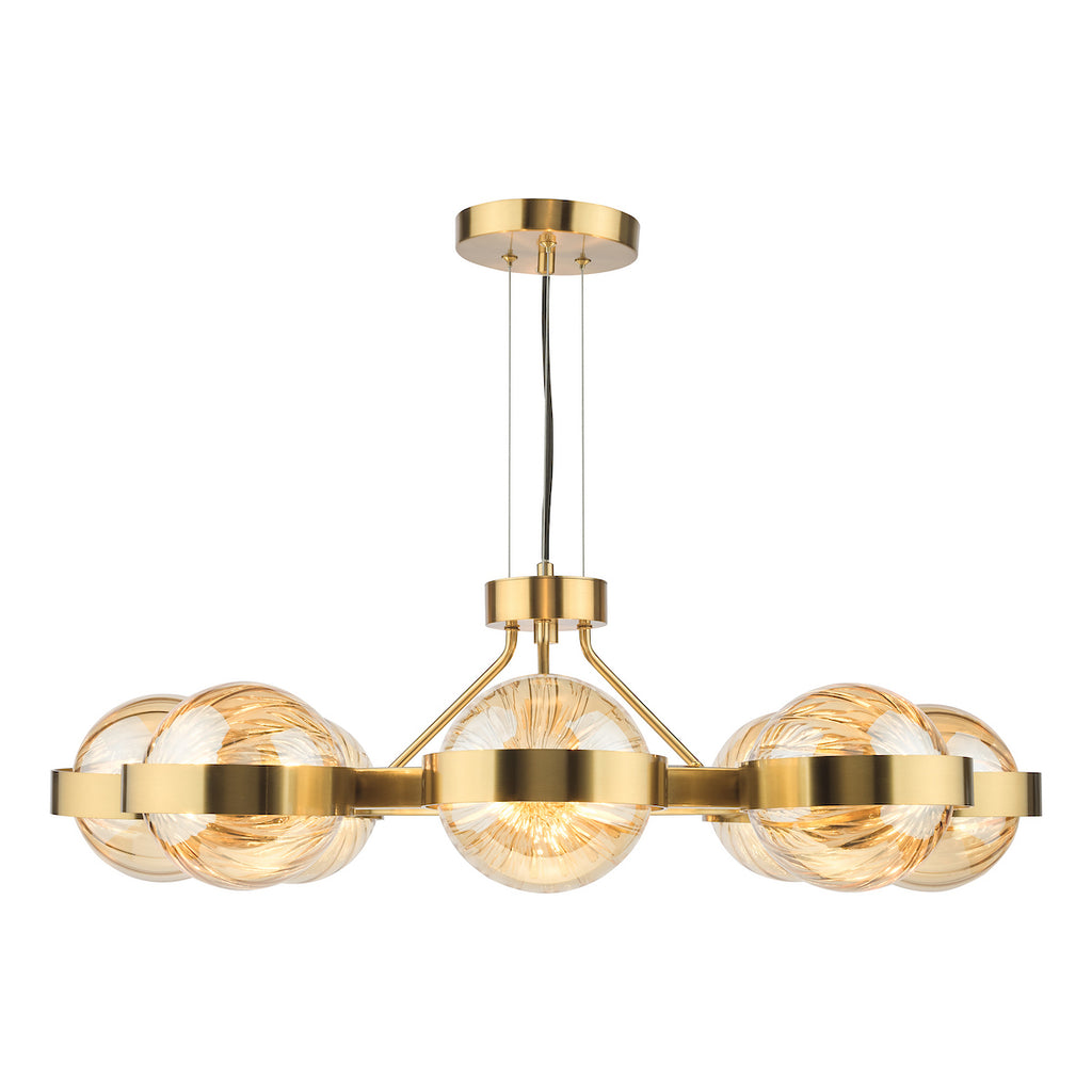 OPH0835 Ophira 8 Light Pendant Antique Gold and Amber Ribbed Glass