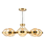 OPH0835 Ophira 8 Light Pendant Antique Gold and Amber Ribbed Glass