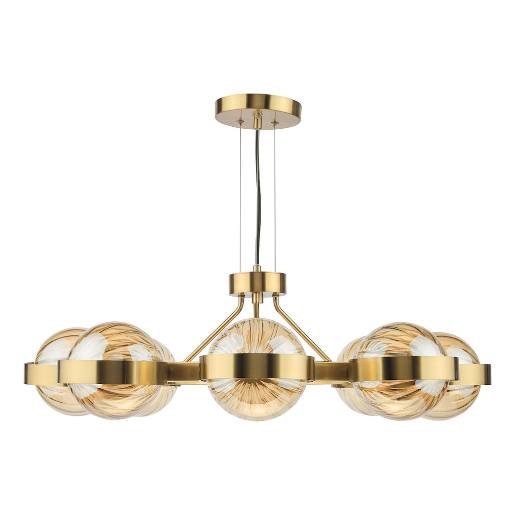 OPH0835 Ophira 8 Light Pendant Antique Gold and Amber Ribbed Glass