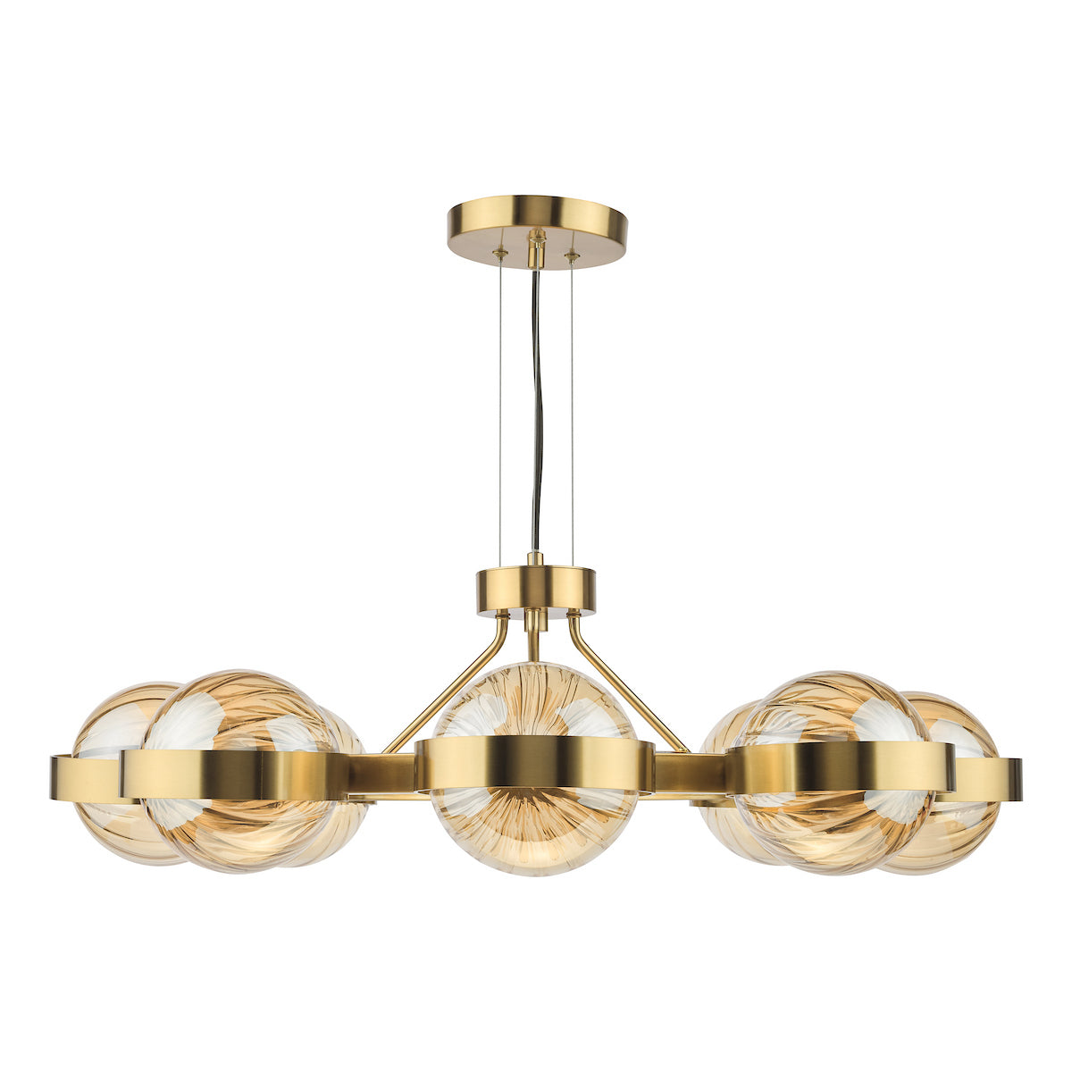 OPH0835 Ophira 8 Light Pendant Antique Gold and Amber Ribbed Glass