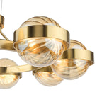 OPH0835 Ophira 8 Light Pendant Antique Gold and Amber Ribbed Glass
