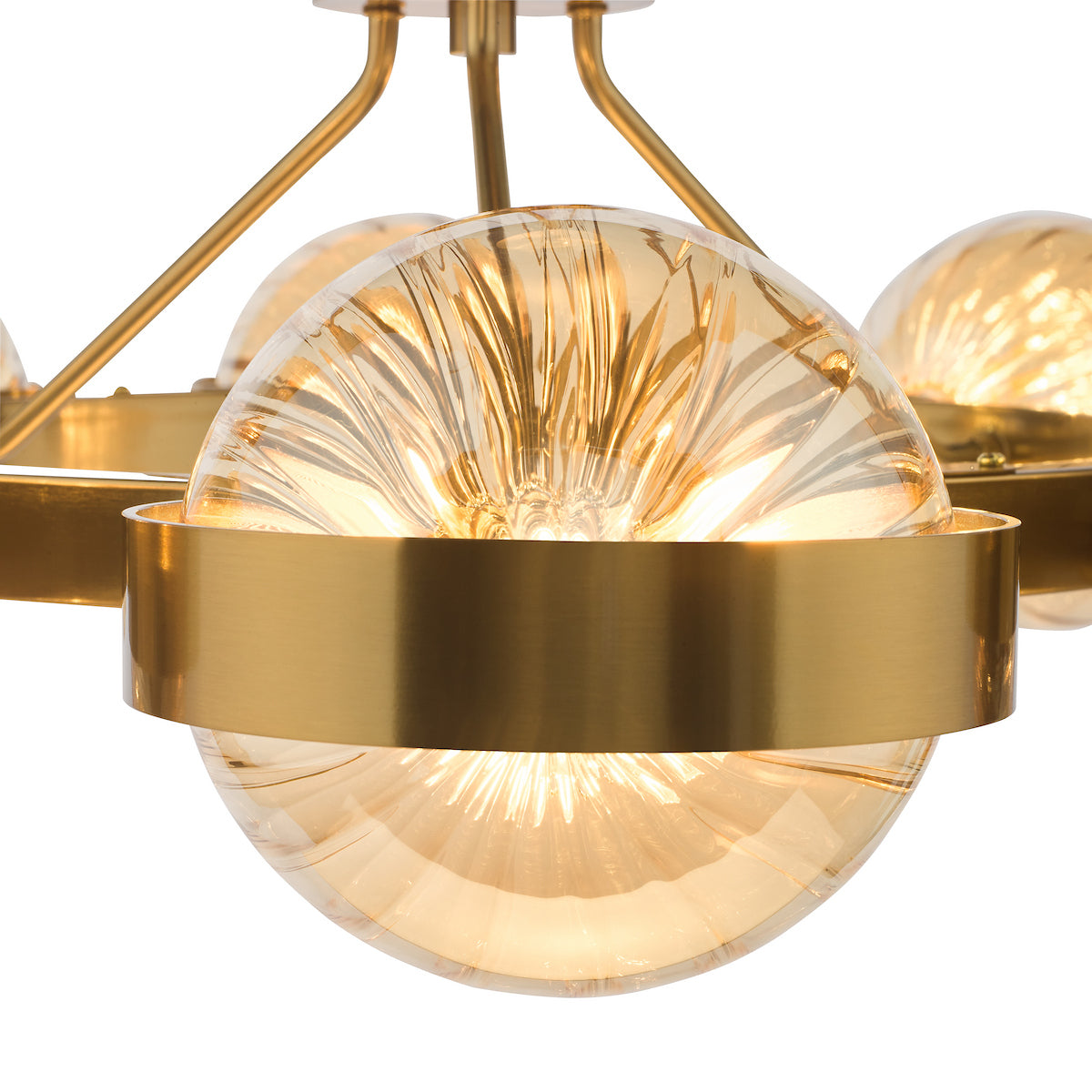 OPH0835 Ophira 8 Light Pendant Antique Gold and Amber Ribbed Glass