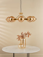 OPH0835 Ophira 8 Light Pendant Antique Gold and Amber Ribbed Glass