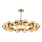 OPH1235 Ophira 12 Light Pendant Antique Gold and Amber Ribbed Glass