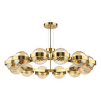 OPH1235 Ophira 12 Light Pendant Antique Gold and Amber Ribbed Glass