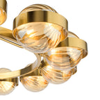 OPH1235 Ophira 12 Light Pendant Antique Gold and Amber Ribbed Glass
