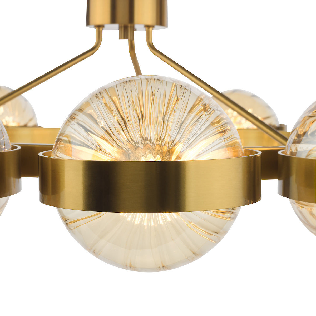 OPH1235 Ophira 12 Light Pendant Antique Gold and Amber Ribbed Glass