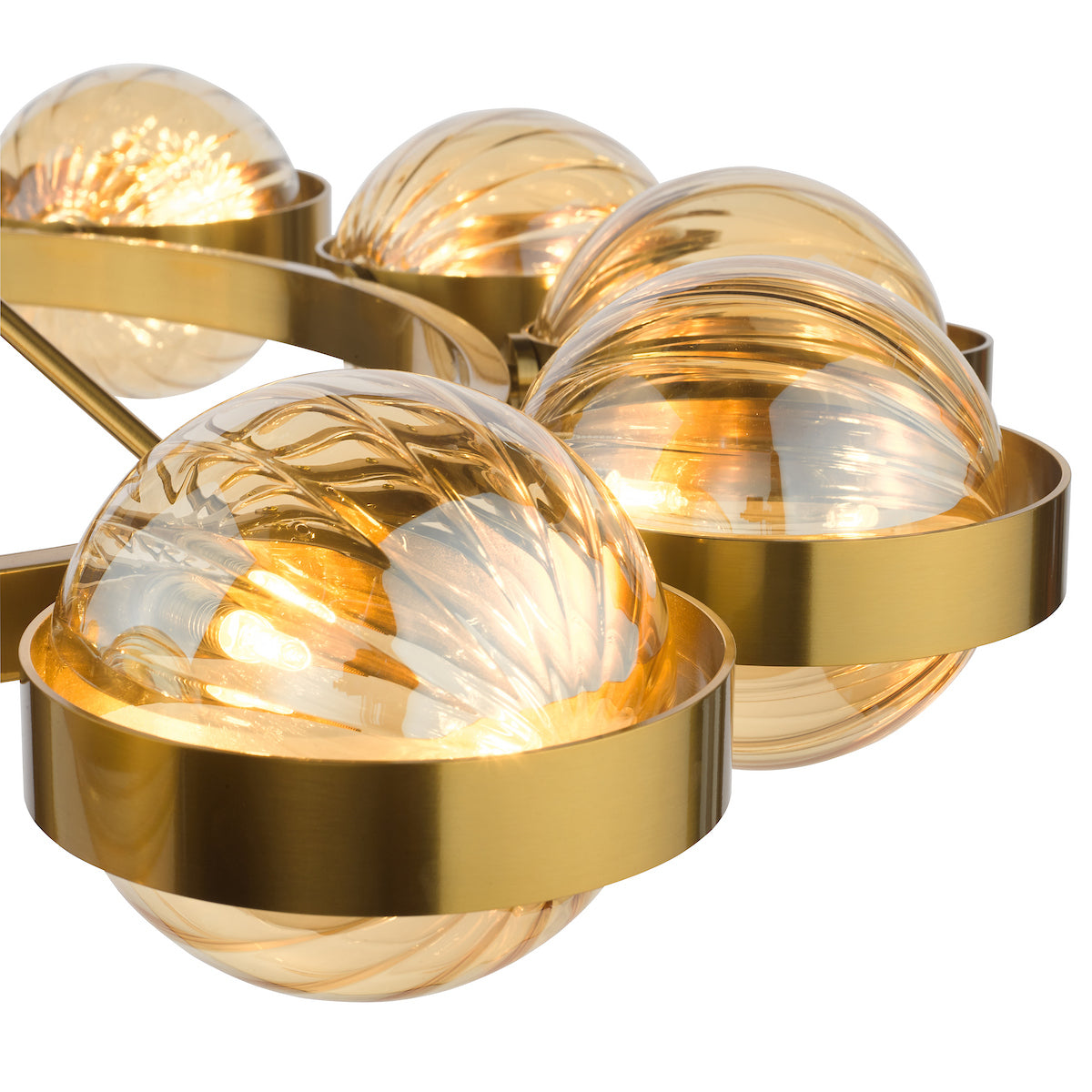 OPH1235 Ophira 12 Light Pendant Antique Gold and Amber Ribbed Glass