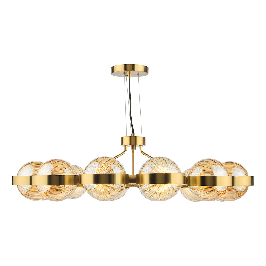 OPH1235 Ophira 12 Light Pendant Antique Gold and Amber Ribbed Glass