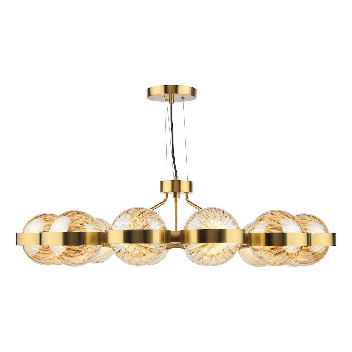 OPH1235 Ophira 12 Light Pendant Antique Gold and Amber Ribbed Glass