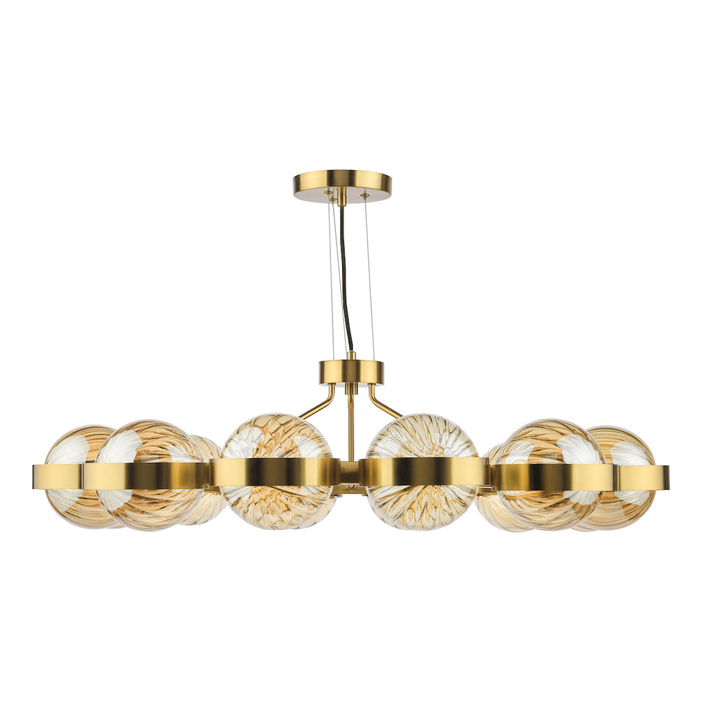 OPH1235 Ophira 12 Light Pendant Antique Gold and Amber Ribbed Glass