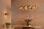 OPH1235 Ophira 12 Light Pendant Antique Gold and Amber Ribbed Glass