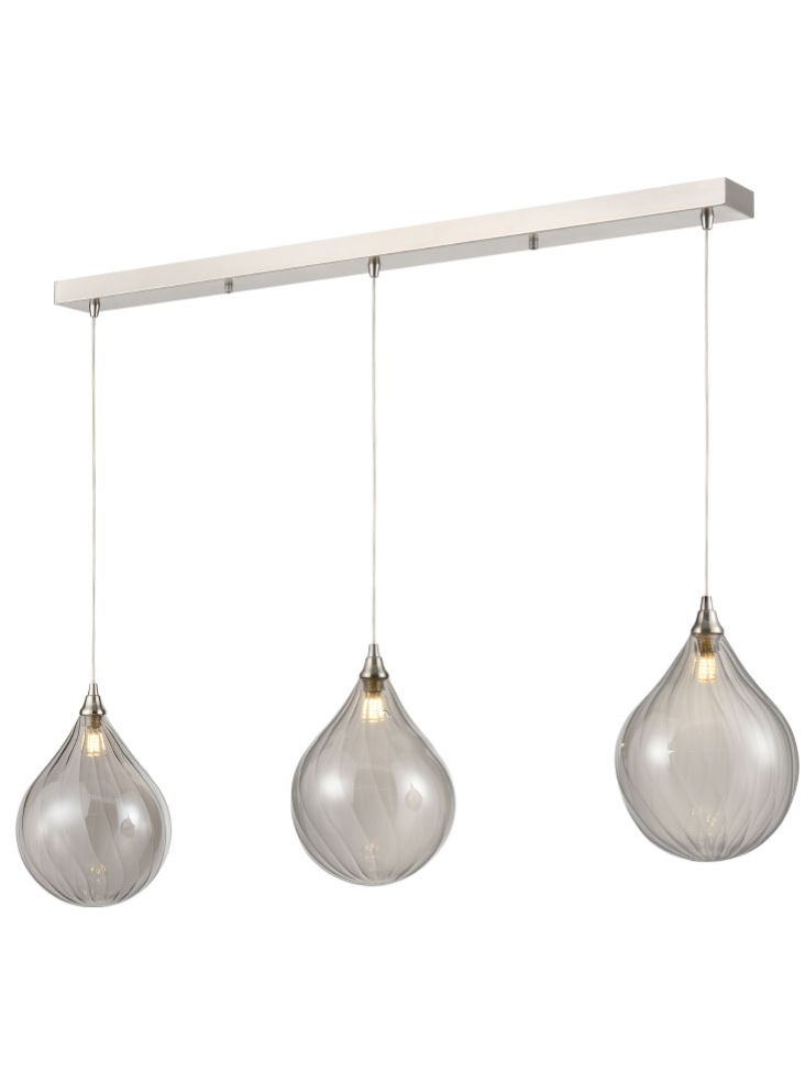 FL2452-3/359 Perry 3 Light Satin Nickel Bar Pendant With Smoked Glass