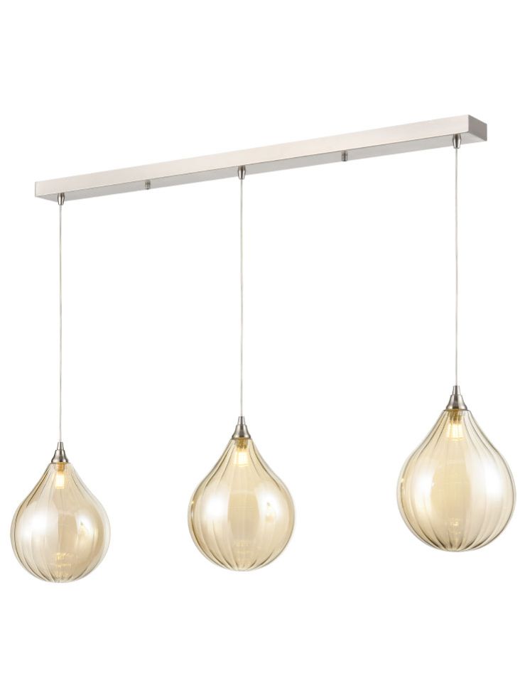 FL2452-3/360 Perry 3 Light Satin Nickel Bar Pendant With Amber Glass