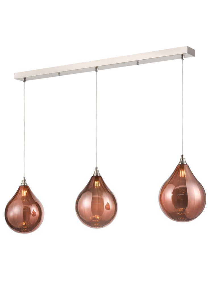 FL2452-3/361 Perry 3 Light Satin Nickel Bar Pendant With Copper Glass