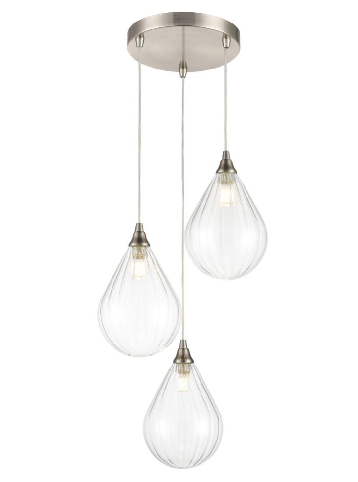 FL2453-3-354 Perry 3 Light Spreader Pendant In Satin Nickel With Clear Glass