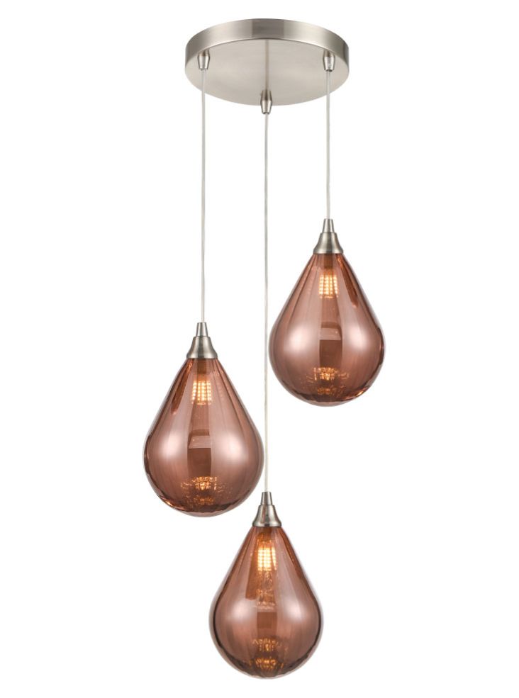 FL2453-3/357 Perry 3 Light Pendant Spreader In Satin Nickel With Copper Glass