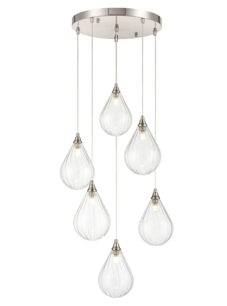 FL2453-6/354 Perry 6 Light Pendant Spreader In Satin Nickel With Clear Glass