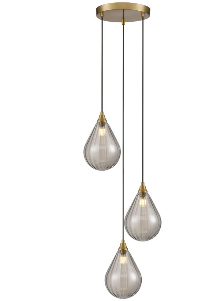 FL2468-3-355 Perry 3 Light Spreader Pendant In Aged Brass With Smoked Glass