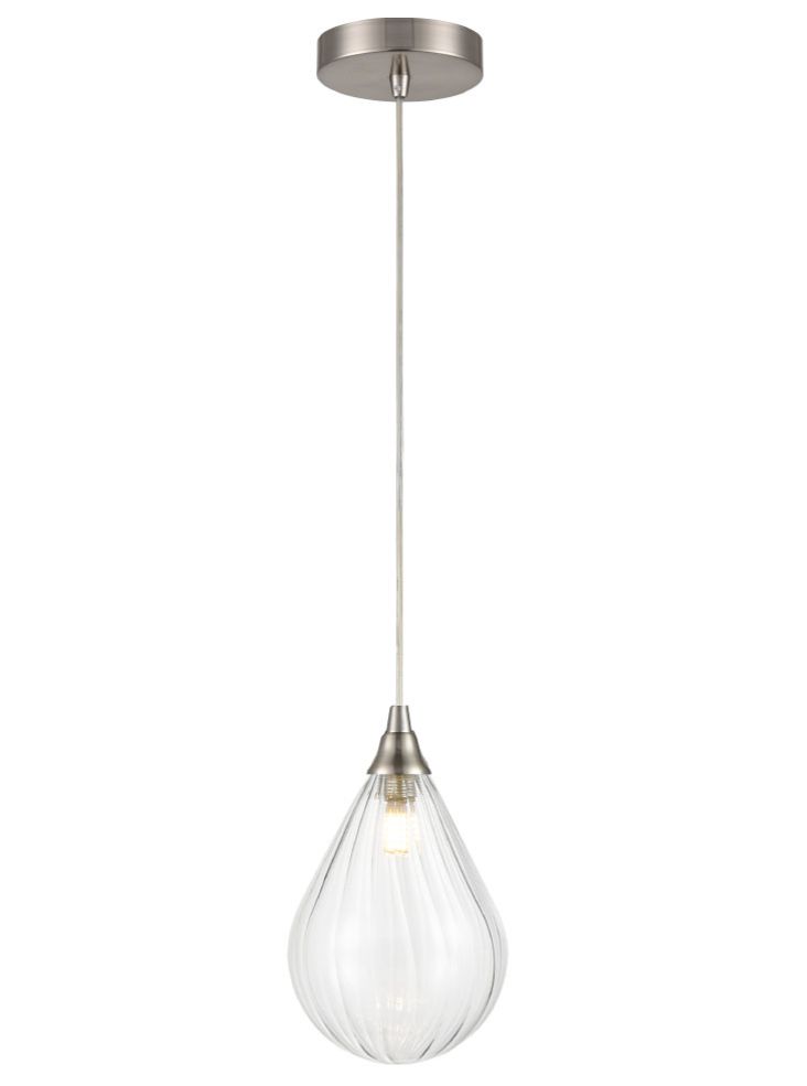 PCH244-354 Perry Single Pendant In Satin Nickel With Clear Glass