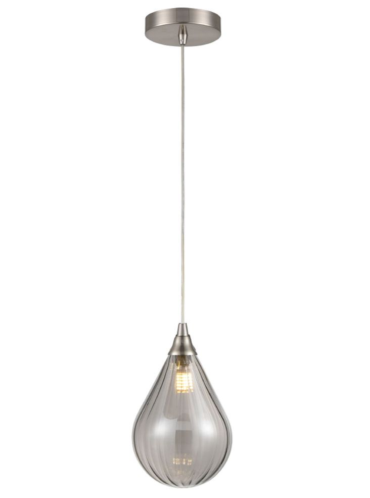 PCH244/355 Perry Single Pendant In Satin Nickel With Smoked Glass