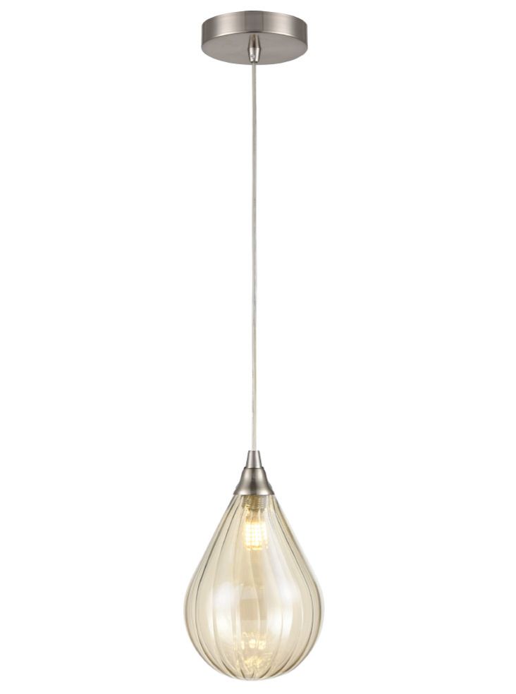 PCH244-356 Perry Single Pendant In Satin Nickel With Amber Glass