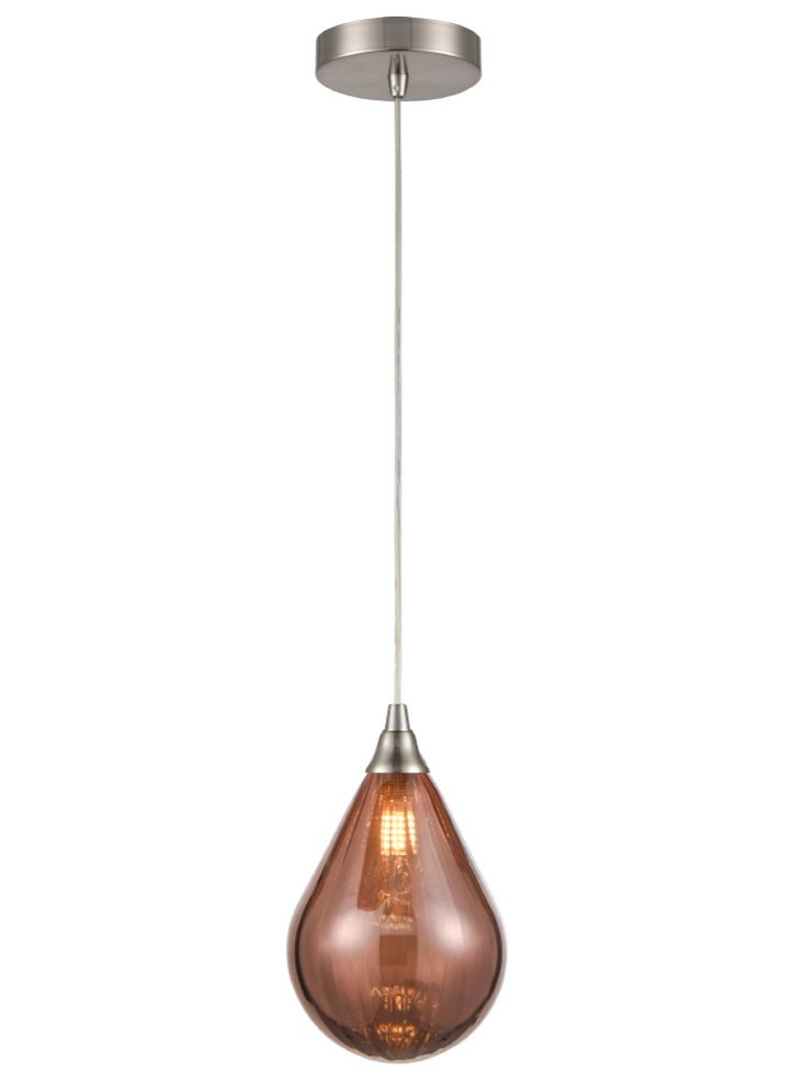 PCH244/357 Perry Single Pendant In Satin Nickel With Copper Glass