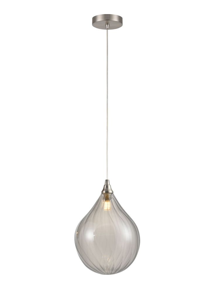 PCH244-359 Perry Single Pendant In Satin Nickel With Smoked Glass