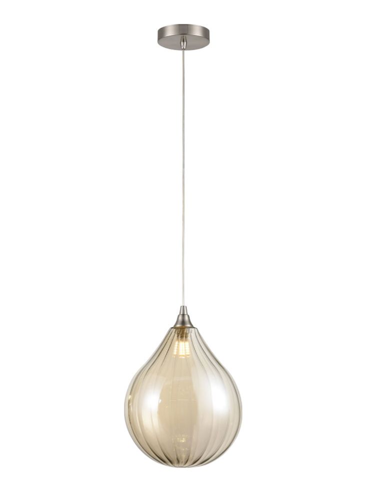 PCH244/360 Perry Single Pendant In Satin Nickel With Amber Glass