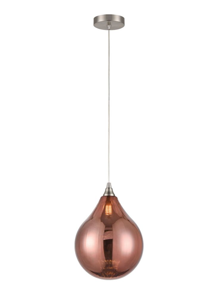 PCH244-361 Perry Single Pendant In Satin Nickel With Copper Glass