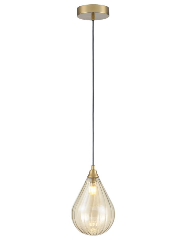 PCH424-356 Perry Single Pendant In Aged Brass With Amber Glass