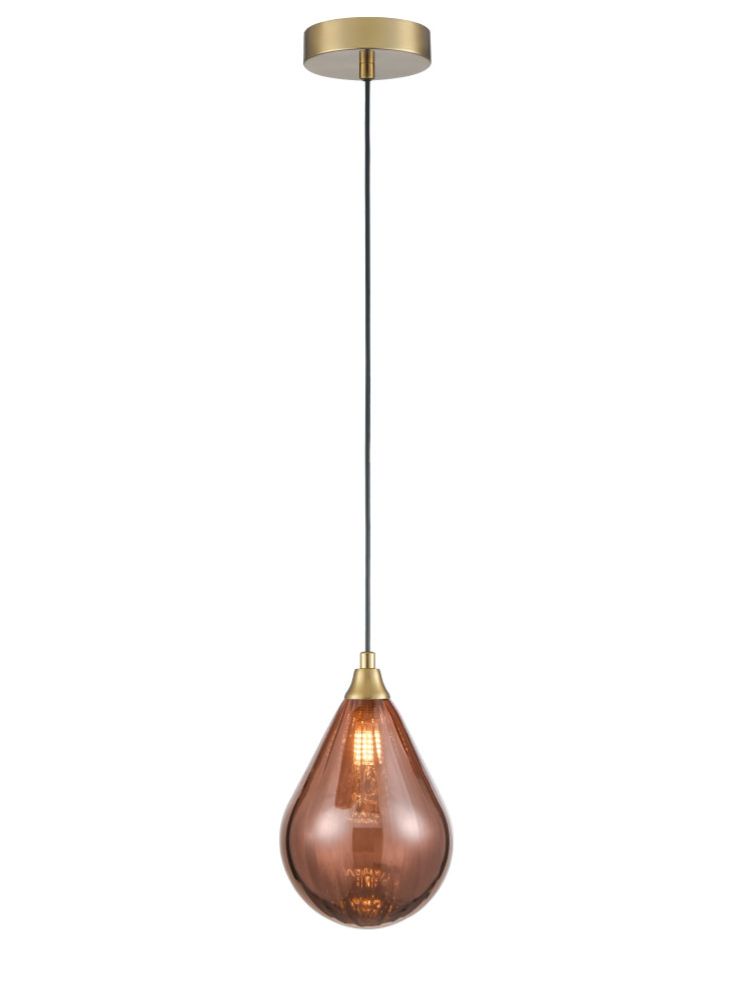 PCH424-357 Perry Single Pendant In Aged Brass With Copper Glass