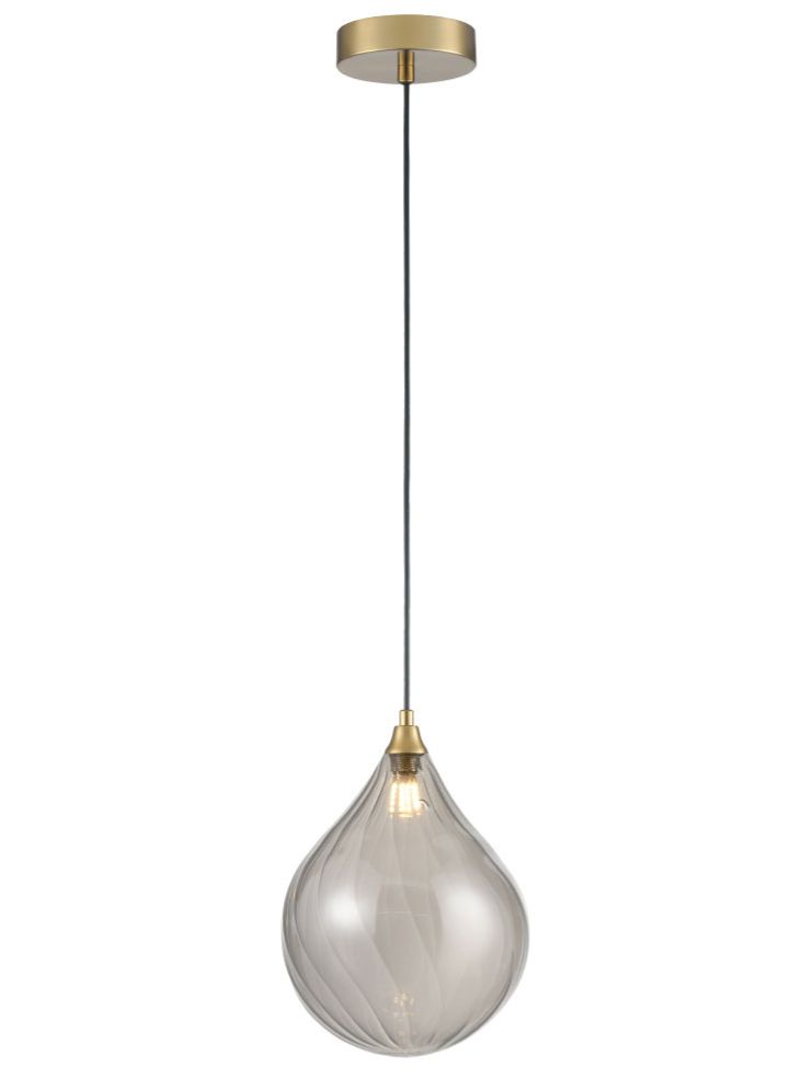 PCH424-359 Perry Single Pendant In Aged Brass With Smoked Glass