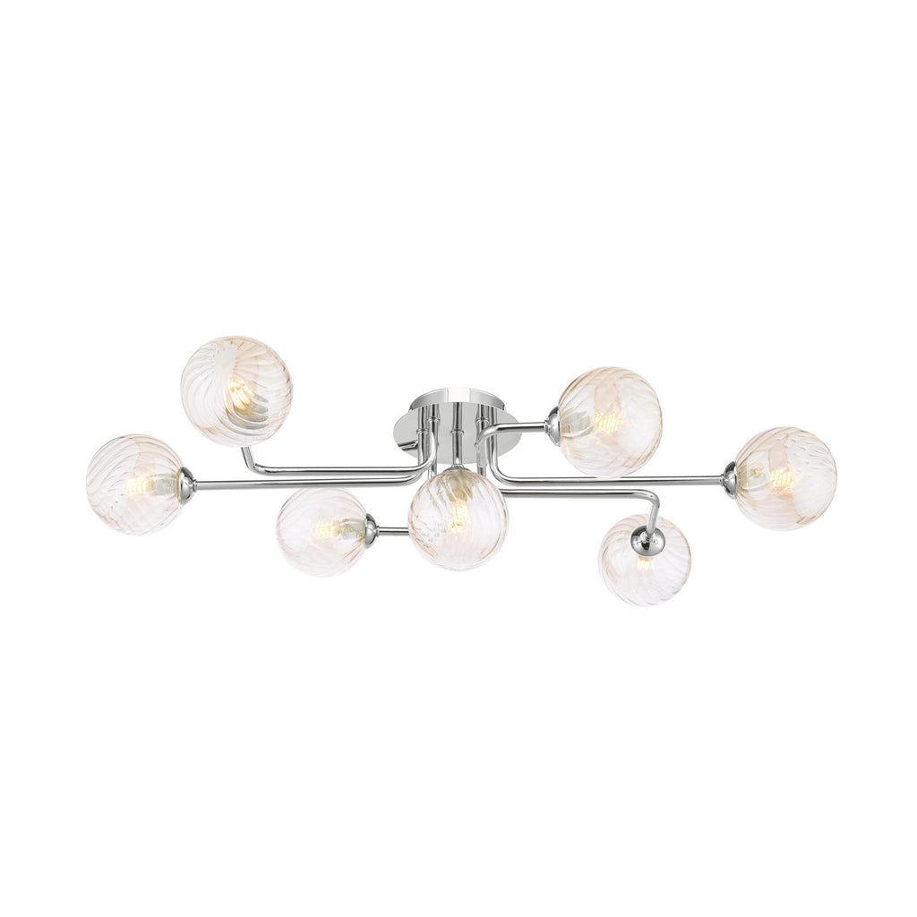 REY3450-25 Reyna 7lt Semi Flush Polished Chrome With Twisted Amber Glass