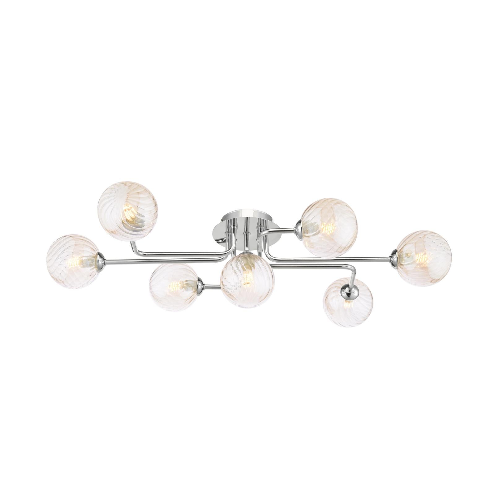 REY3450-25 Reyna 7lt Semi Flush Polished Chrome With Twisted Amber Glass