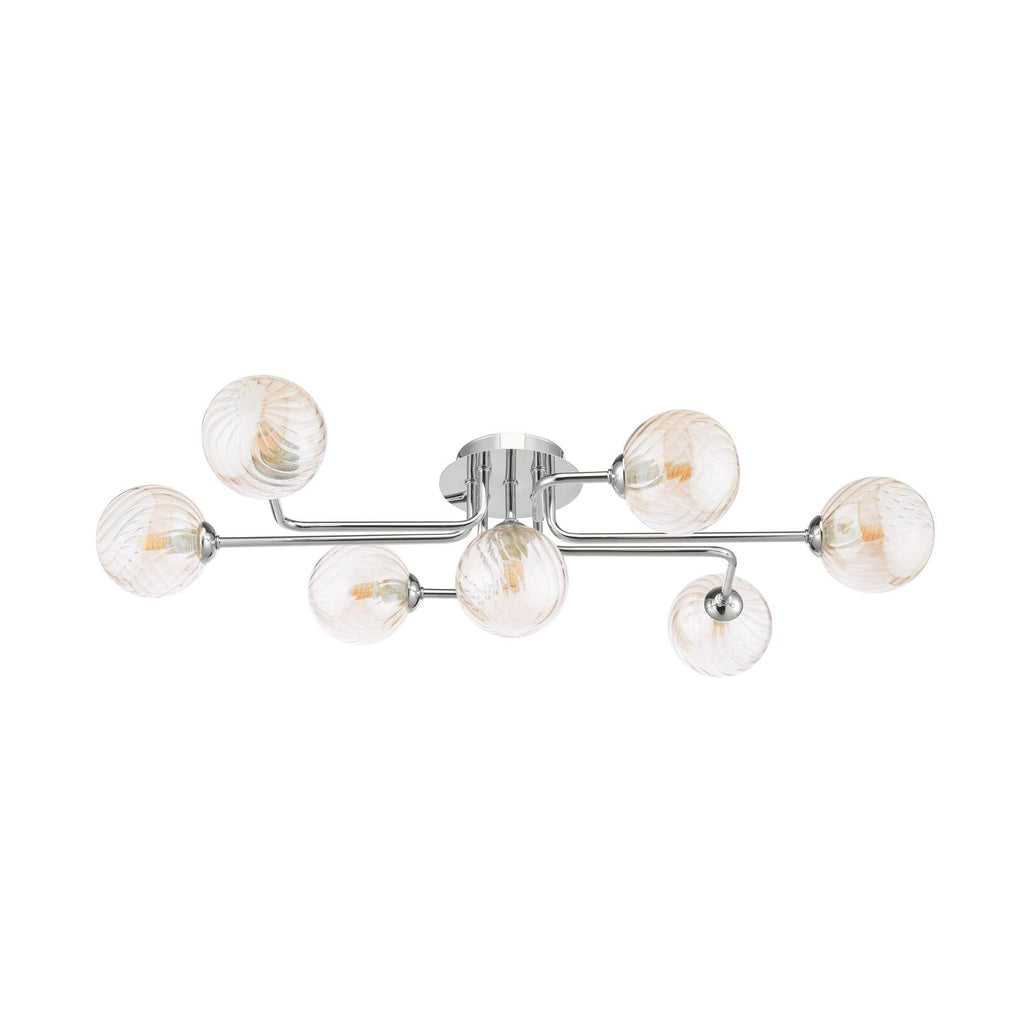 REY3450-25 Reyna 7lt Semi Flush Polished Chrome With Twisted Amber Glass
