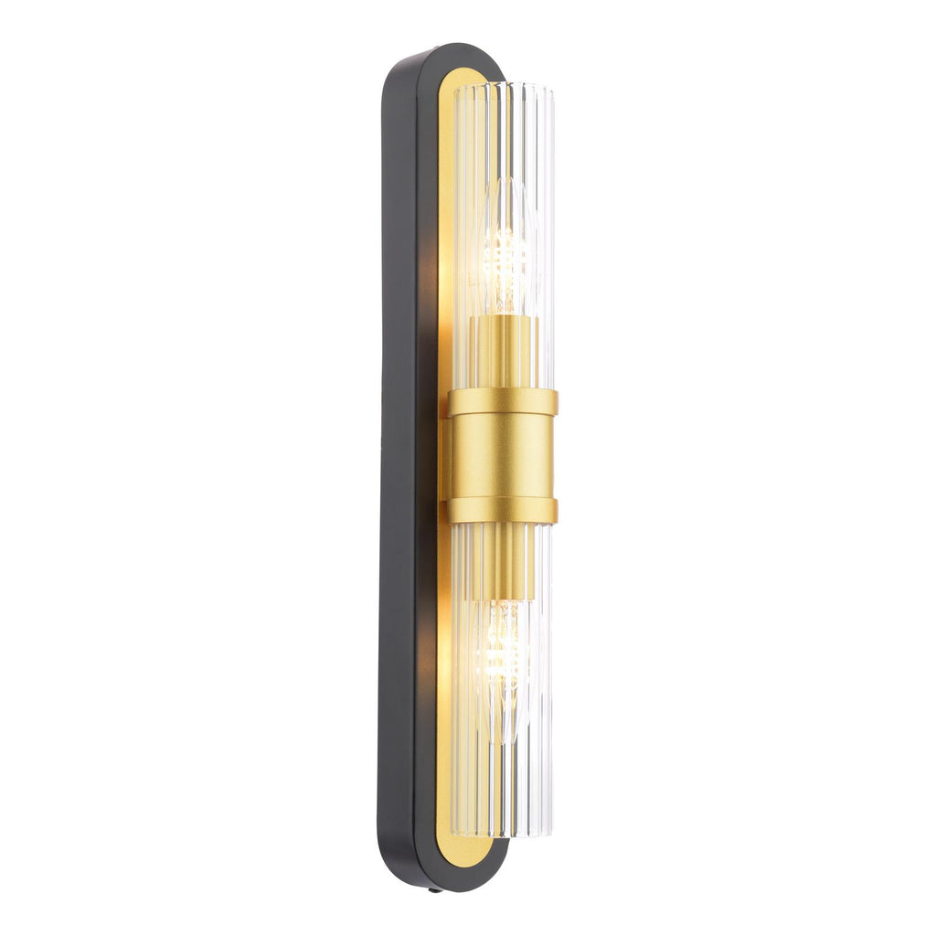 RHI0954 Rhian 2 Light Wall Light Matt Black and Ribbed Glass