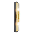 RHI0954 Rhian 2 Light Wall Light Matt Black and Ribbed Glass