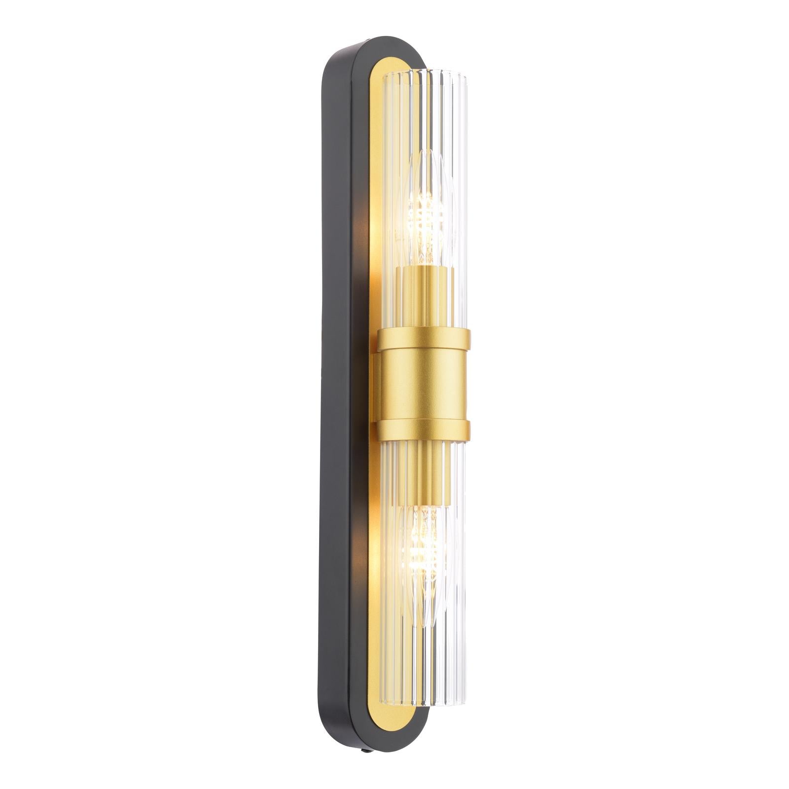 RHI0954 Rhian 2 Light Wall Light Matt Black and Ribbed Glass