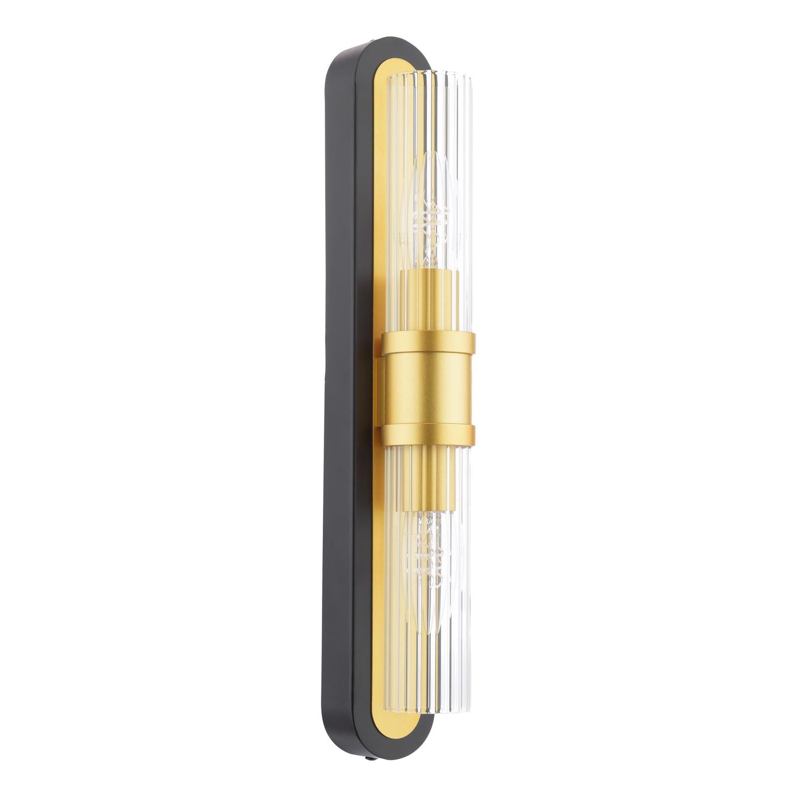 RHI0954 Rhian 2 Light Wall Light Matt Black and Ribbed Glass