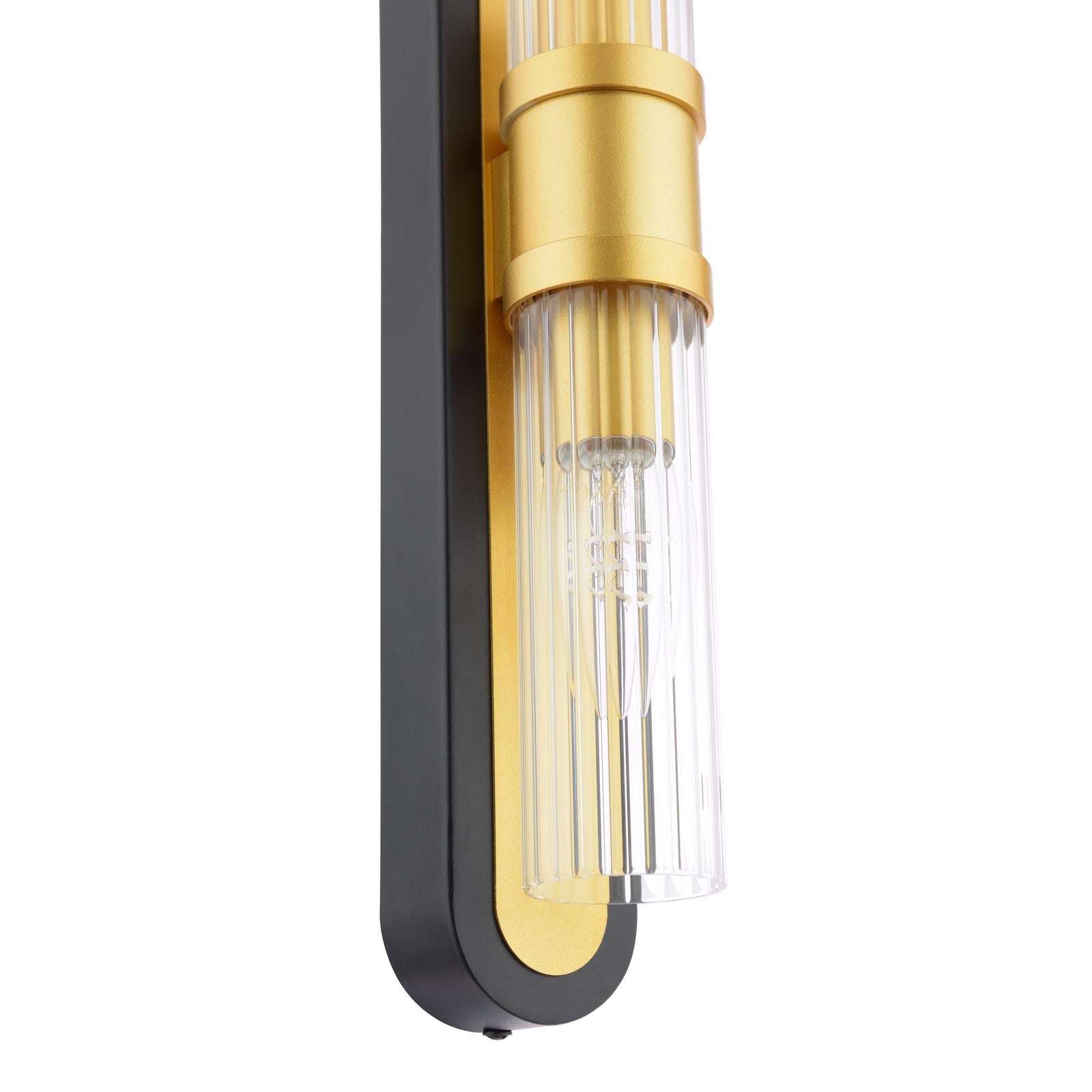 RHI0954 Rhian 2 Light Wall Light Matt Black and Ribbed Glass